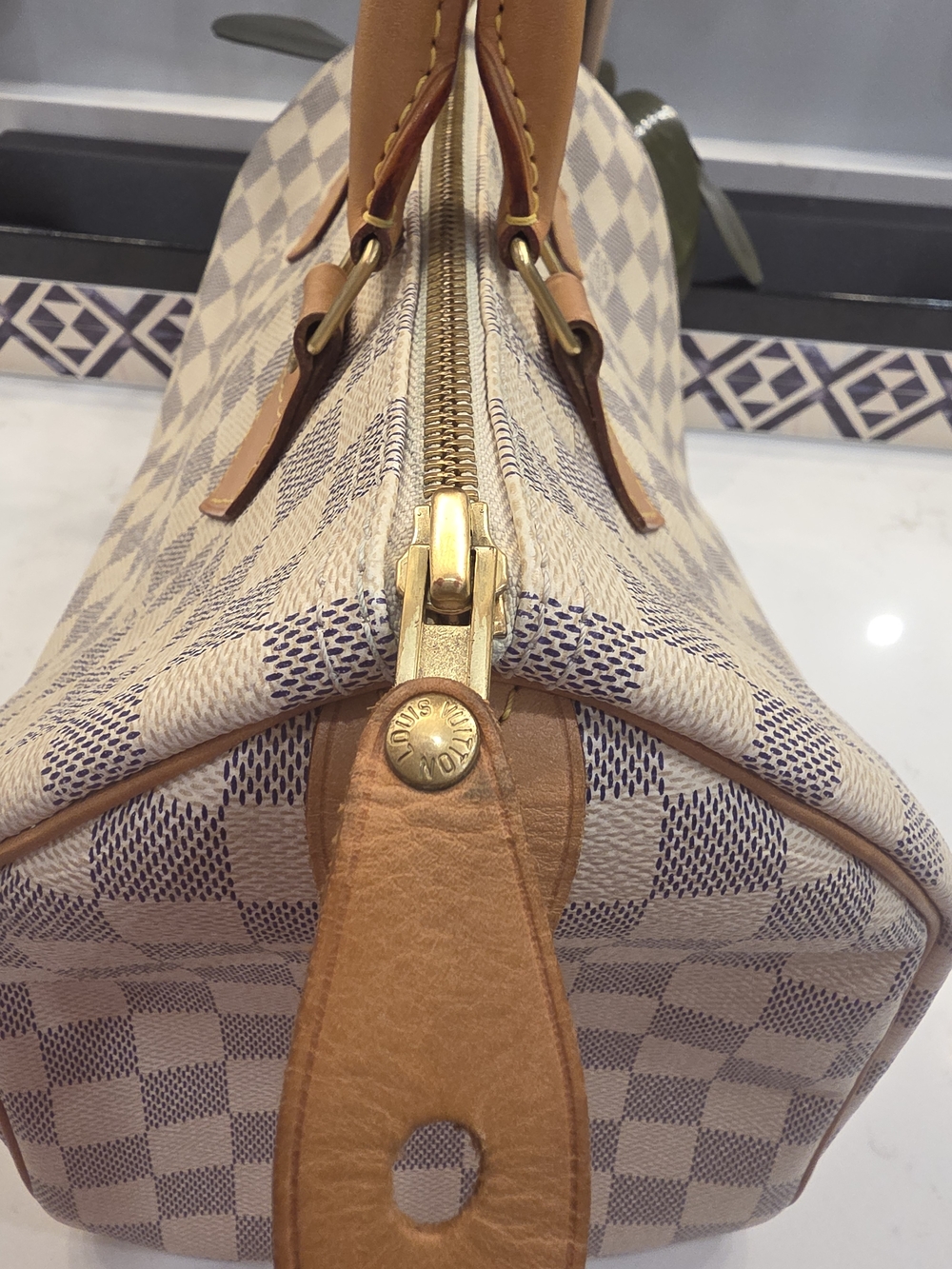 Louis Vuitton Damier Azur Satchel in Cream and Tan - Picture 10 of 16